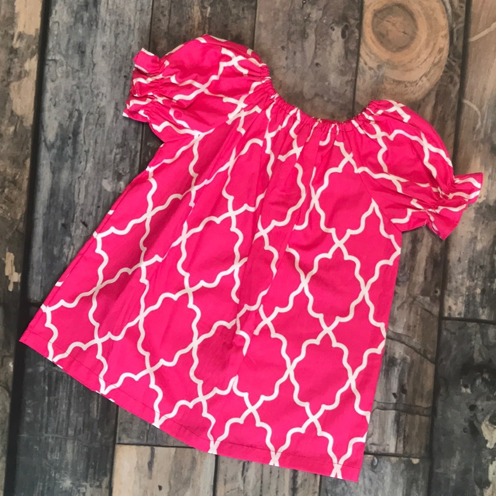 Pink and White Quatrefoil boutique dress